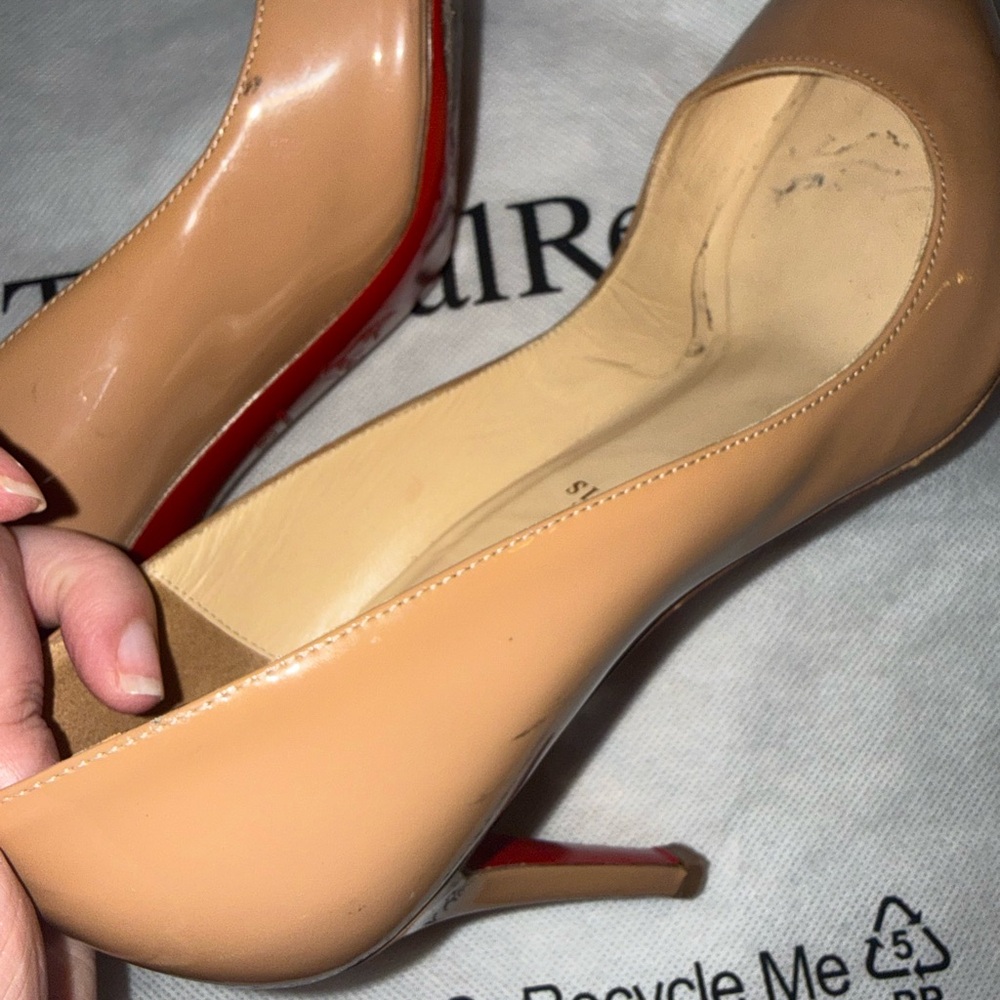 Christian Louboutin Beige Patent Leather Pointed Toe Pumps - Picture 10 of 11